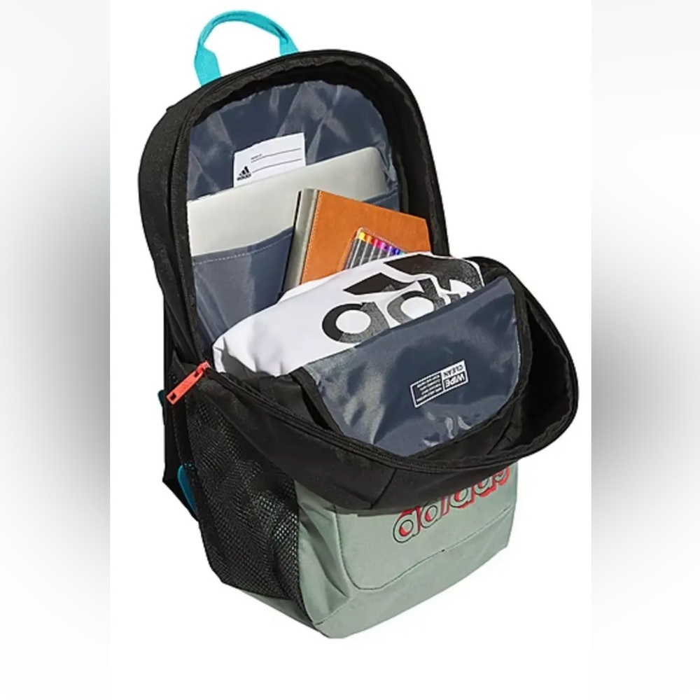 Adidas Ready Unisex 17" Backpack GREEN BLACK 15" Laptop SCHOOL BAG WIPE NEW $45 - Picture 4 of 8